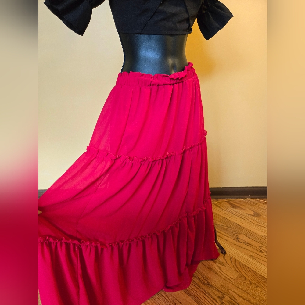Cherry Red Tiered Skirt